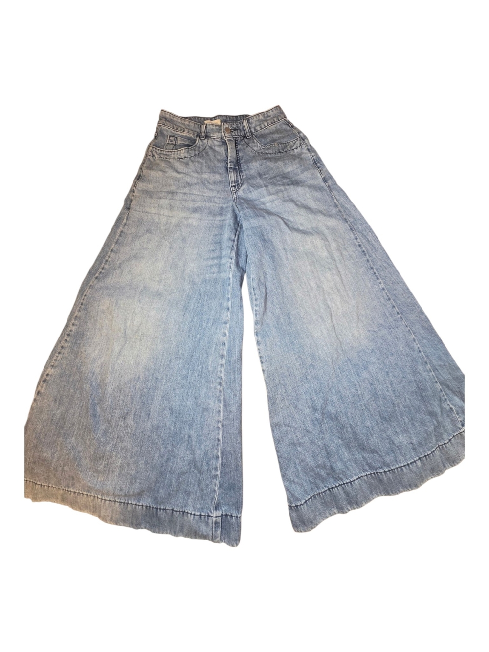 Anthropologie Pilcro Mid-Rise Super-Wide-Leg Jeans 27 Light Wash Palazzo Flare
